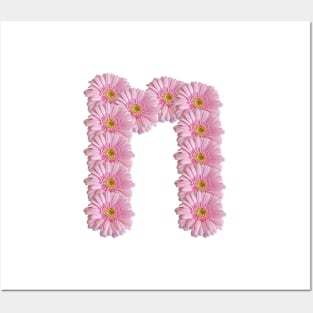 Letter n Pink Gerbera Daisy Posters and Art